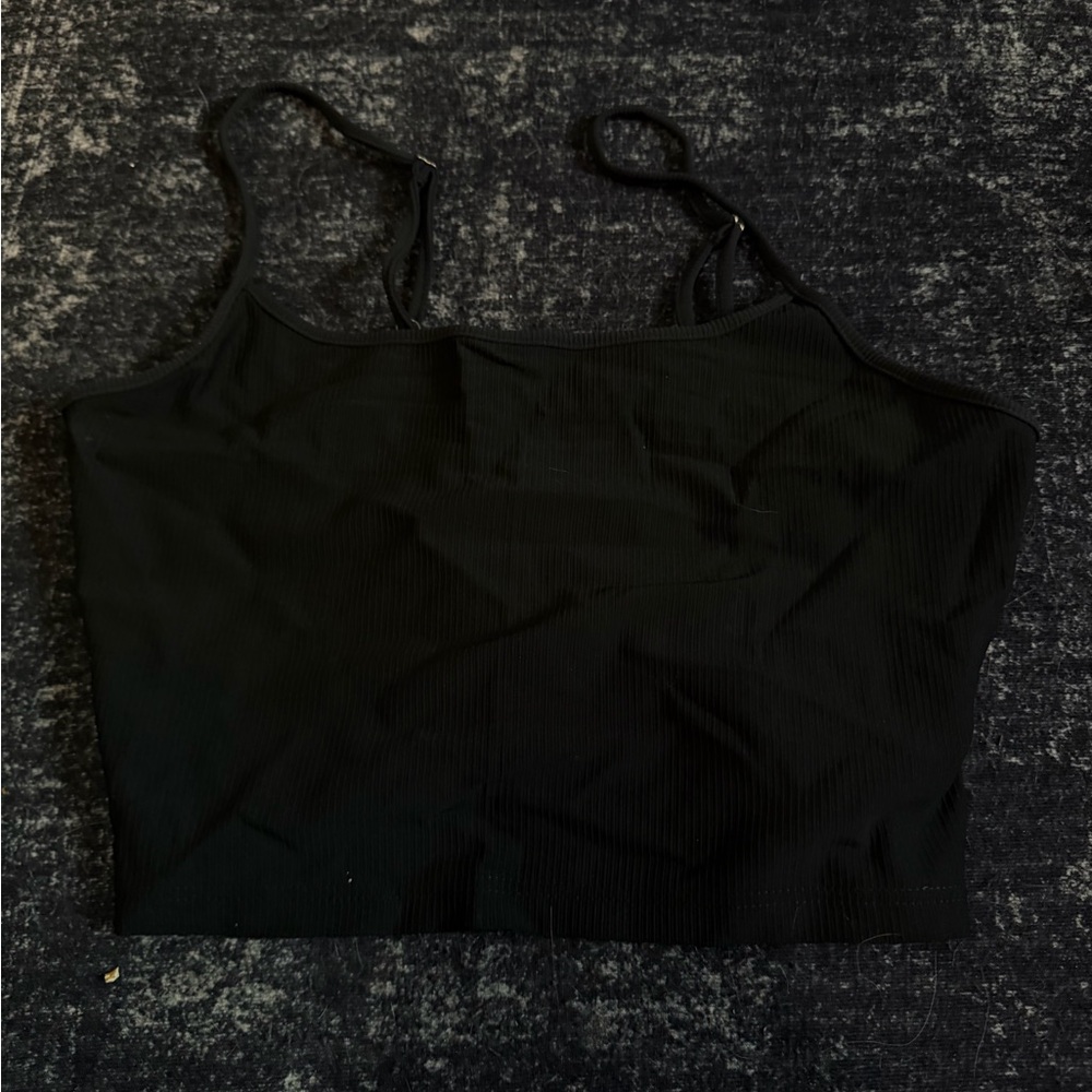 Black Ribbed Cropped Cami Tank Top